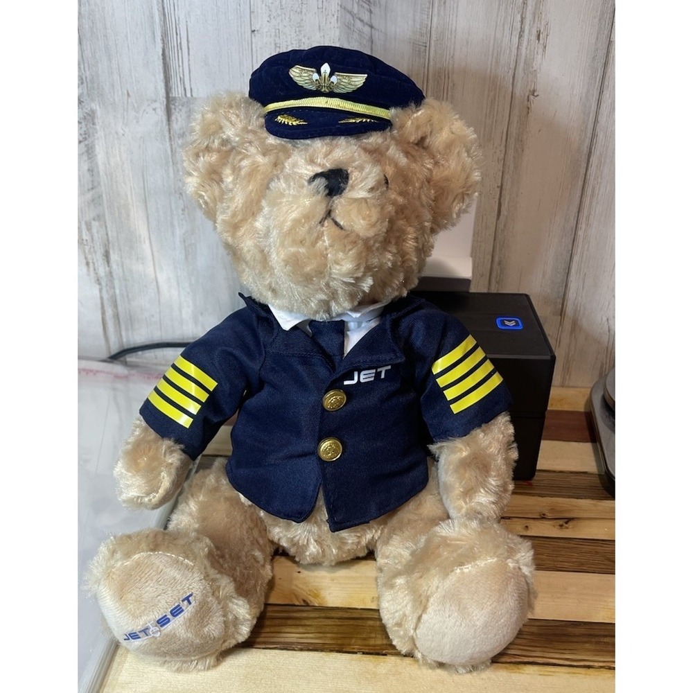 Pilot Teddy Bear Jet Set Captain Suit Shirt Tie And Cap 14" Fun Gift
